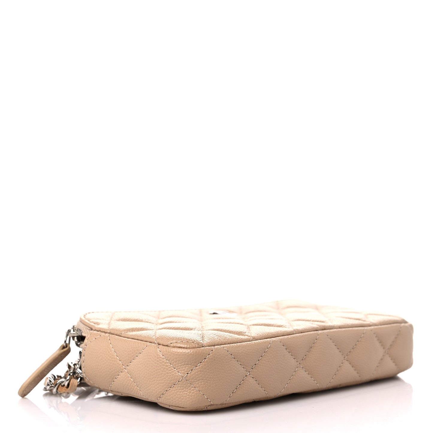 Caviar Quilted Small Clutch With Chain Beige