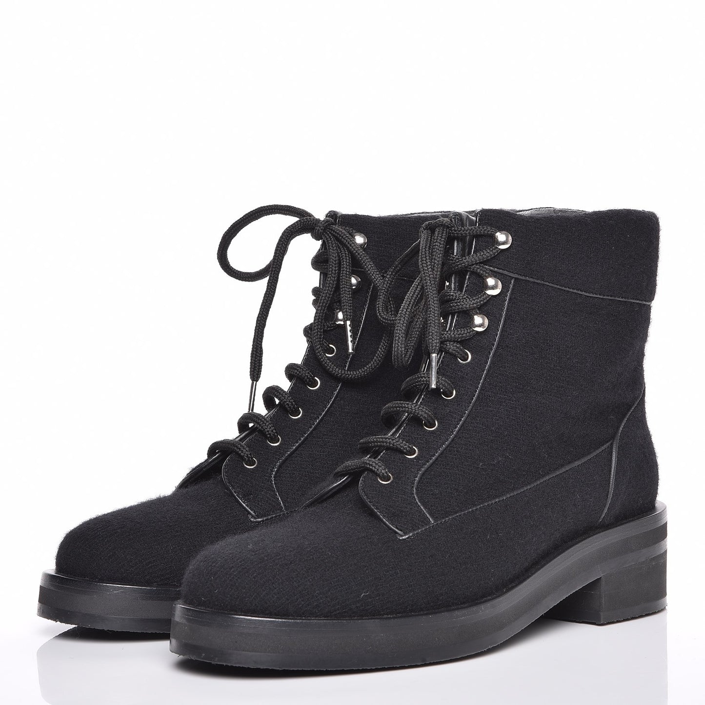 Tweed Lace Up Combat Boots 40 Black