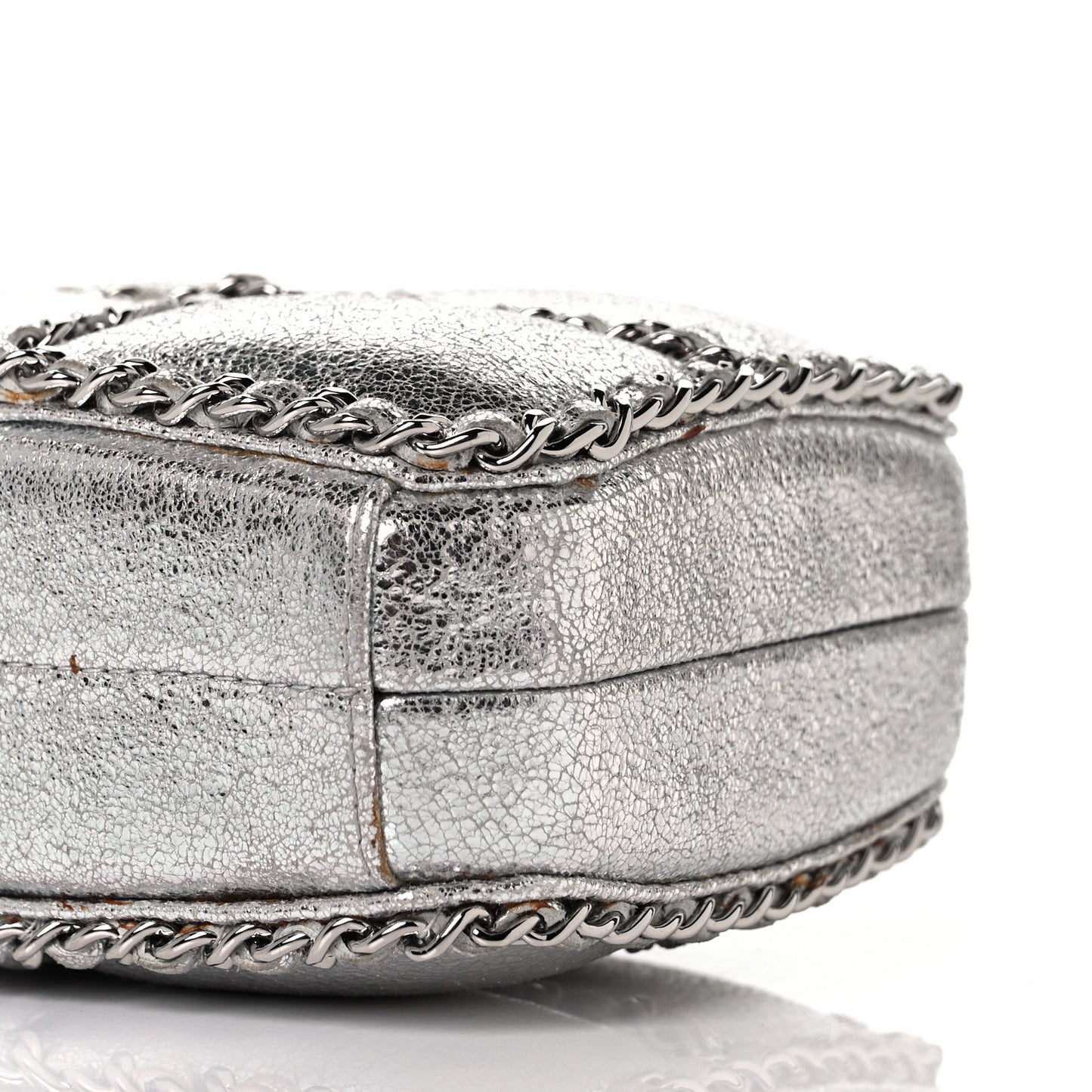 Metallic Lambskin Minaudiere Clutch Silver