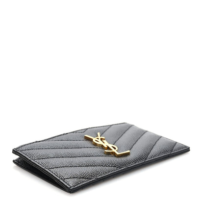 Saint Laurent Grain De Poudre Matelasse Chevron Monogram Fragments Zippered Card Case Black 4 of 7