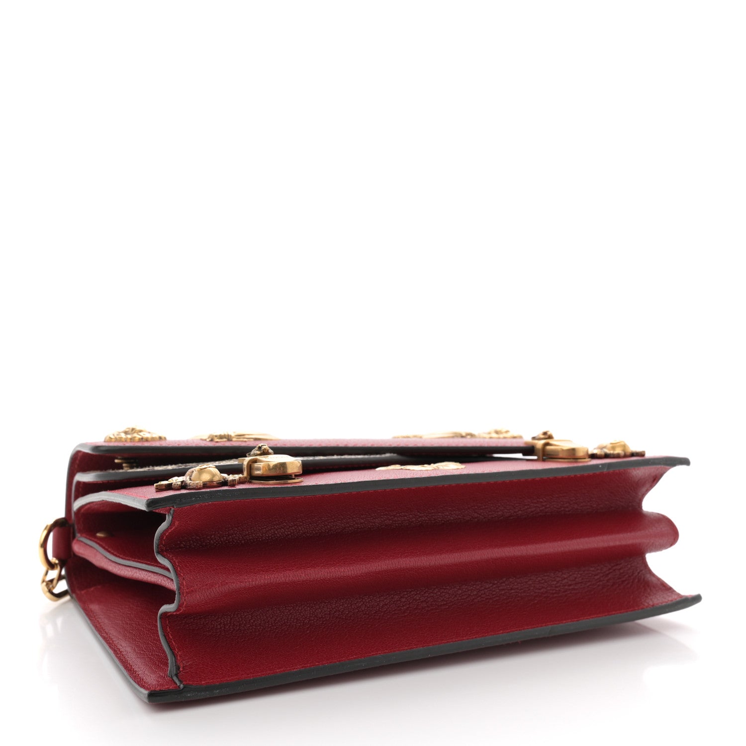 Gucci Calfskin Snakeskin Studded Small Ottilia Top Handle Bag Hibiscus Red 4 of 13