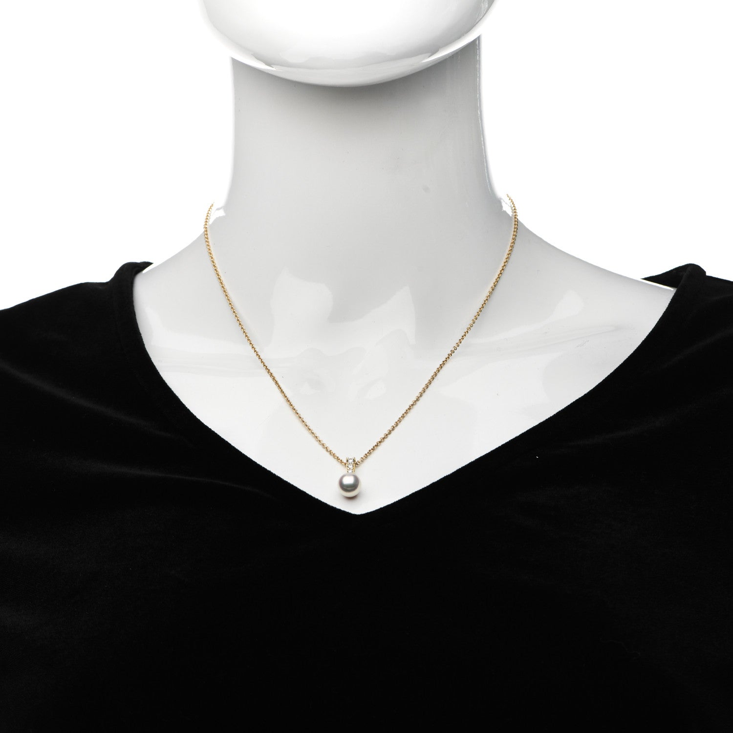 Mikimoto 18K Yellow Gold Diamond Cultured Akoya Pearl 8mm Morning Dew Pendant Necklace 2 of 5