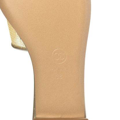 Chanel Glitter Mesh Patent Calfskin CC Mules 38 Gold 7 of 8