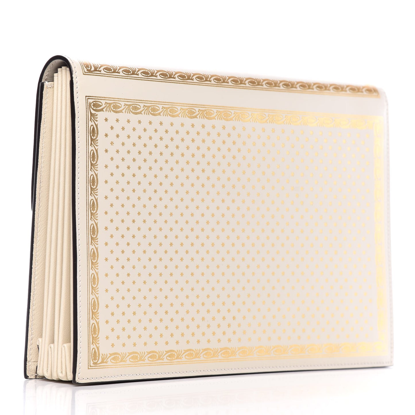 X SEGA Calfskin GUCCY Stars Portfolio Bag Mystic White Gold