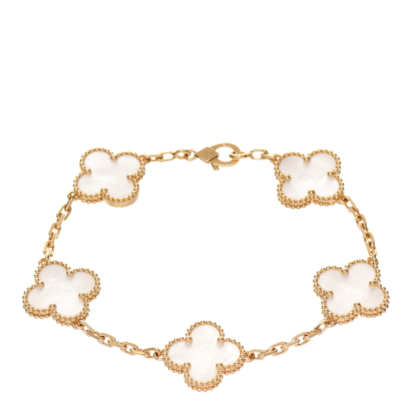 18K Yellow Gold Mother of Pearl 5 Motifs Vintage Alhambra Bracelet