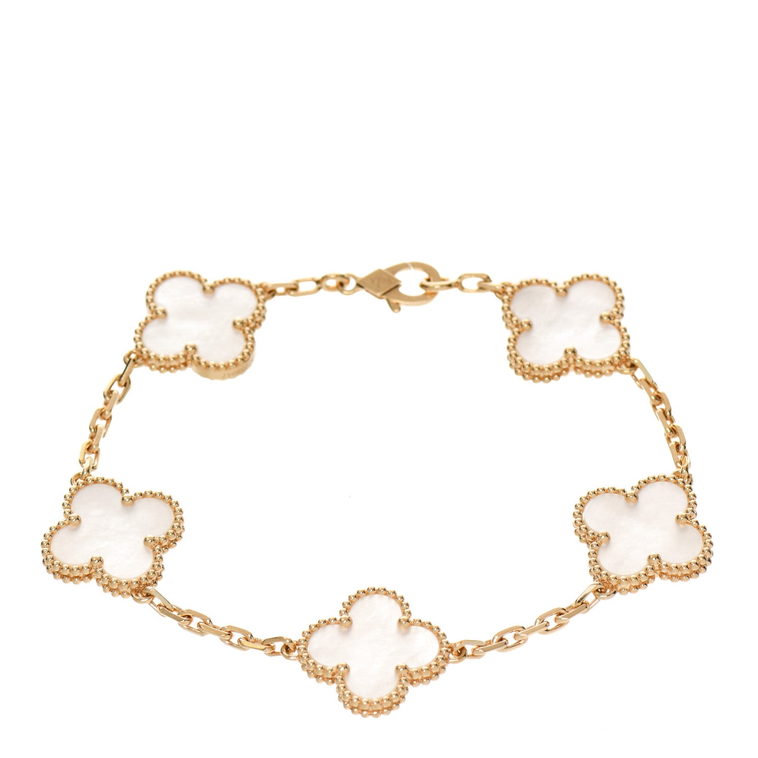 Van Cleef & Arpels 18K Yellow Gold Mother of Pearl 5 Motifs Vintage Alhambra Bracelet 1 of 7
