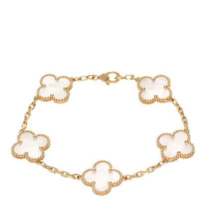 Van Cleef & Arpels 18K Yellow Gold Mother of Pearl 5 Motifs Vintage Alhambra Bracelet 1 of 7