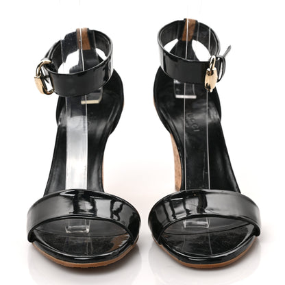 Gucci Vitello Vernice Cork Wedge Sandals 6.5 Black Naturale 2 of 9