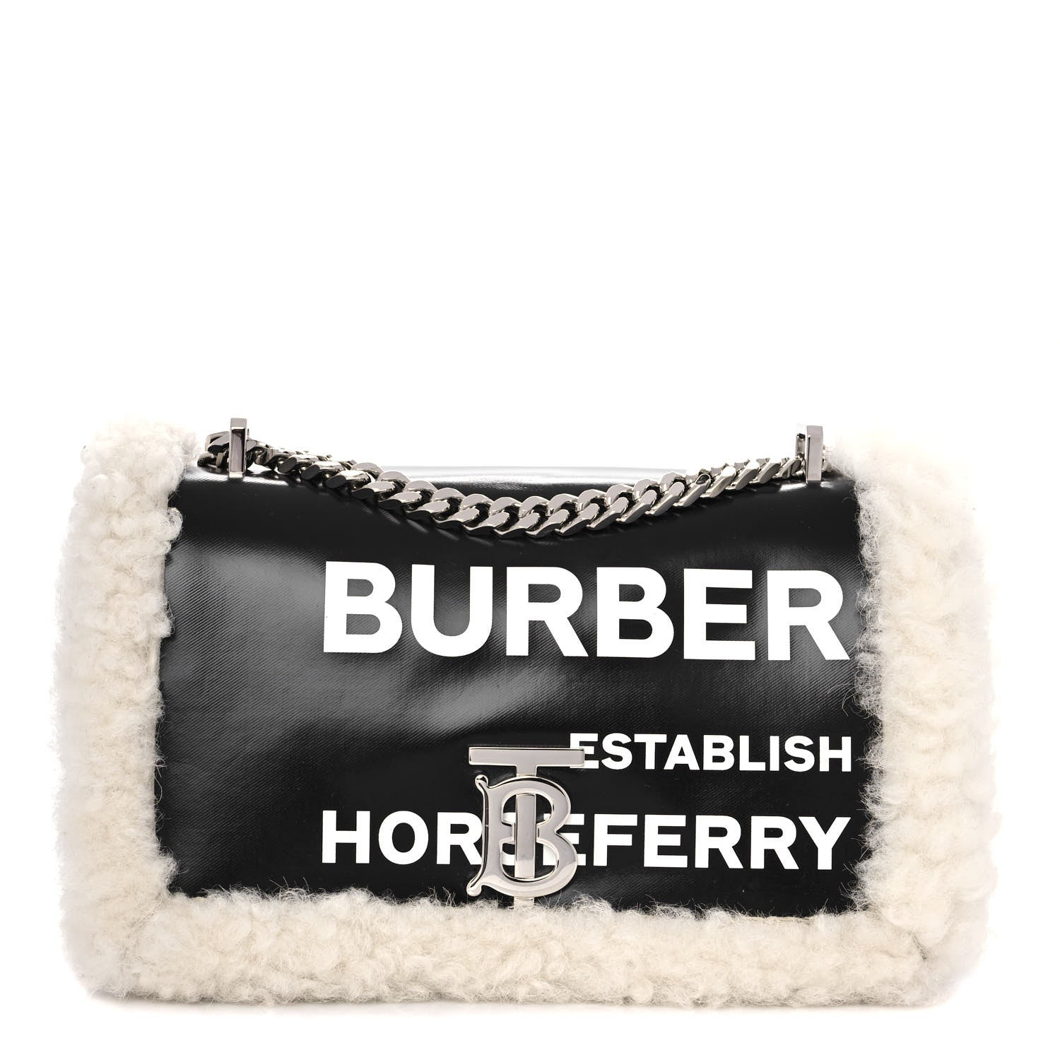 Burberry Coated Canvas Shearling Horseferry Print Small Lola Bag Black 1 of 10