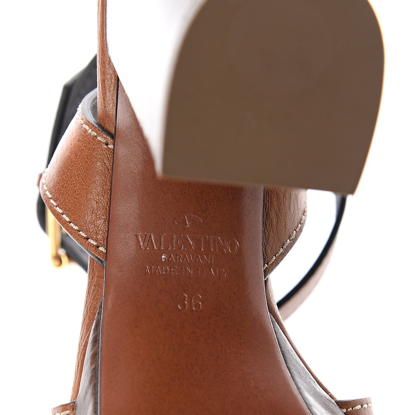 Grainy Cowhide VLogo Platform Sandals 36 Cuoio