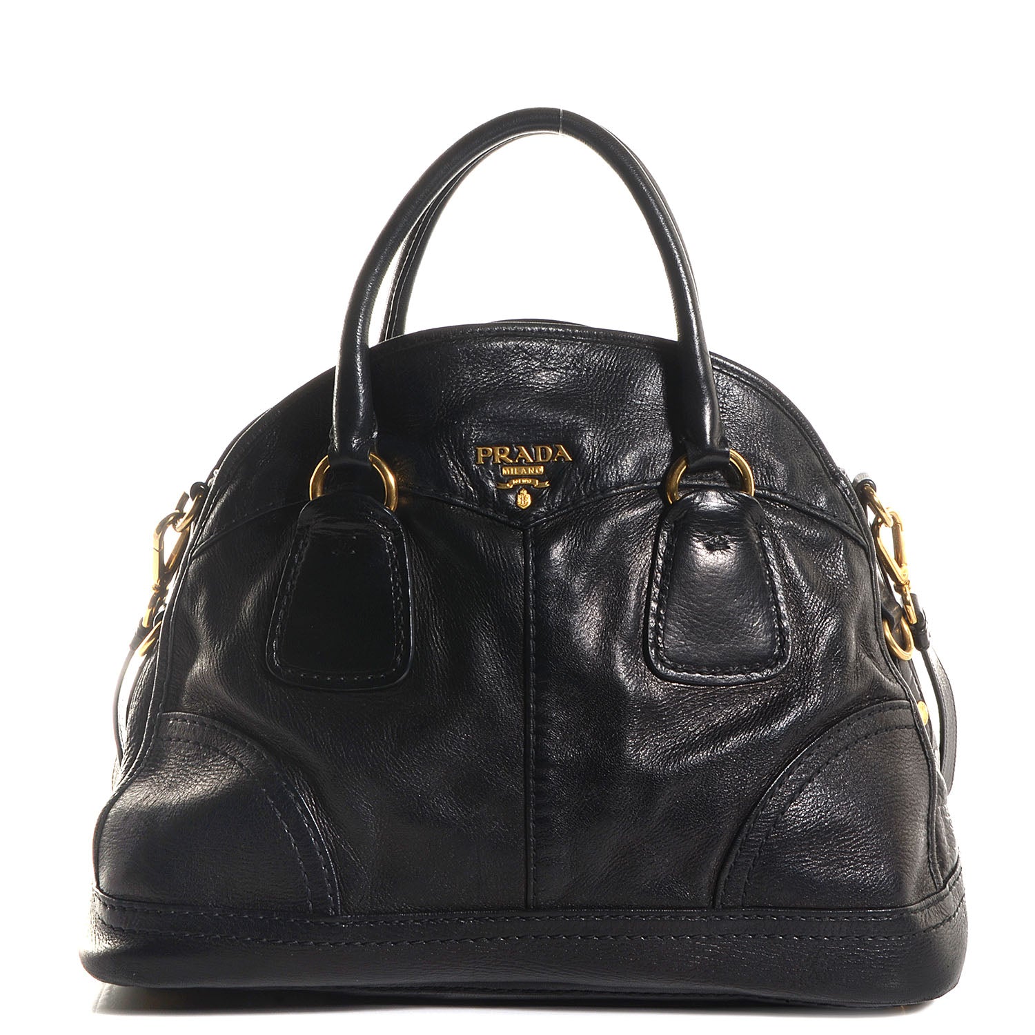 Prada Cervo Shine Dome Satchel Black 1 of 10