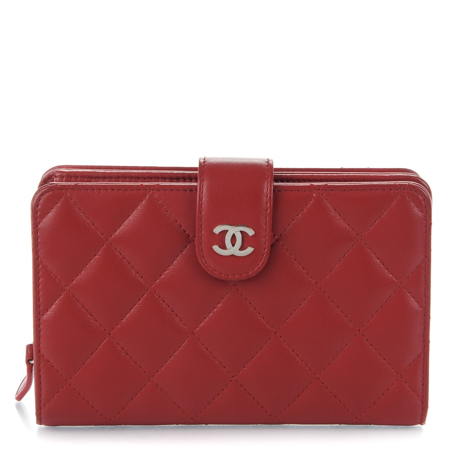 Chanel Lambskin Quilted Zipped Pocket Wallet Red 1 of 8