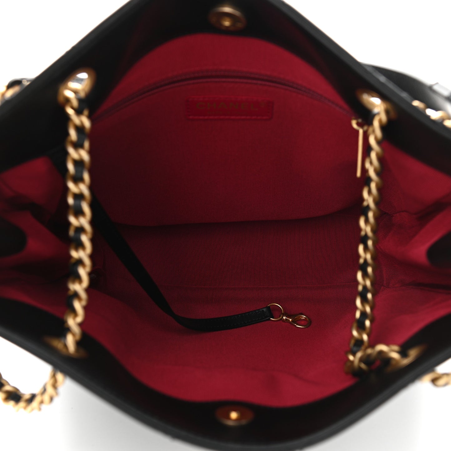 Calfskin Quilted CC Front Pocket Shopping Tote Black