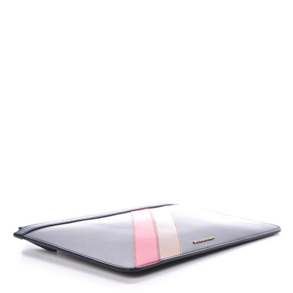 Burberry Metallic Grained Calfskin Striped Zip Pouch Black 4 of 6