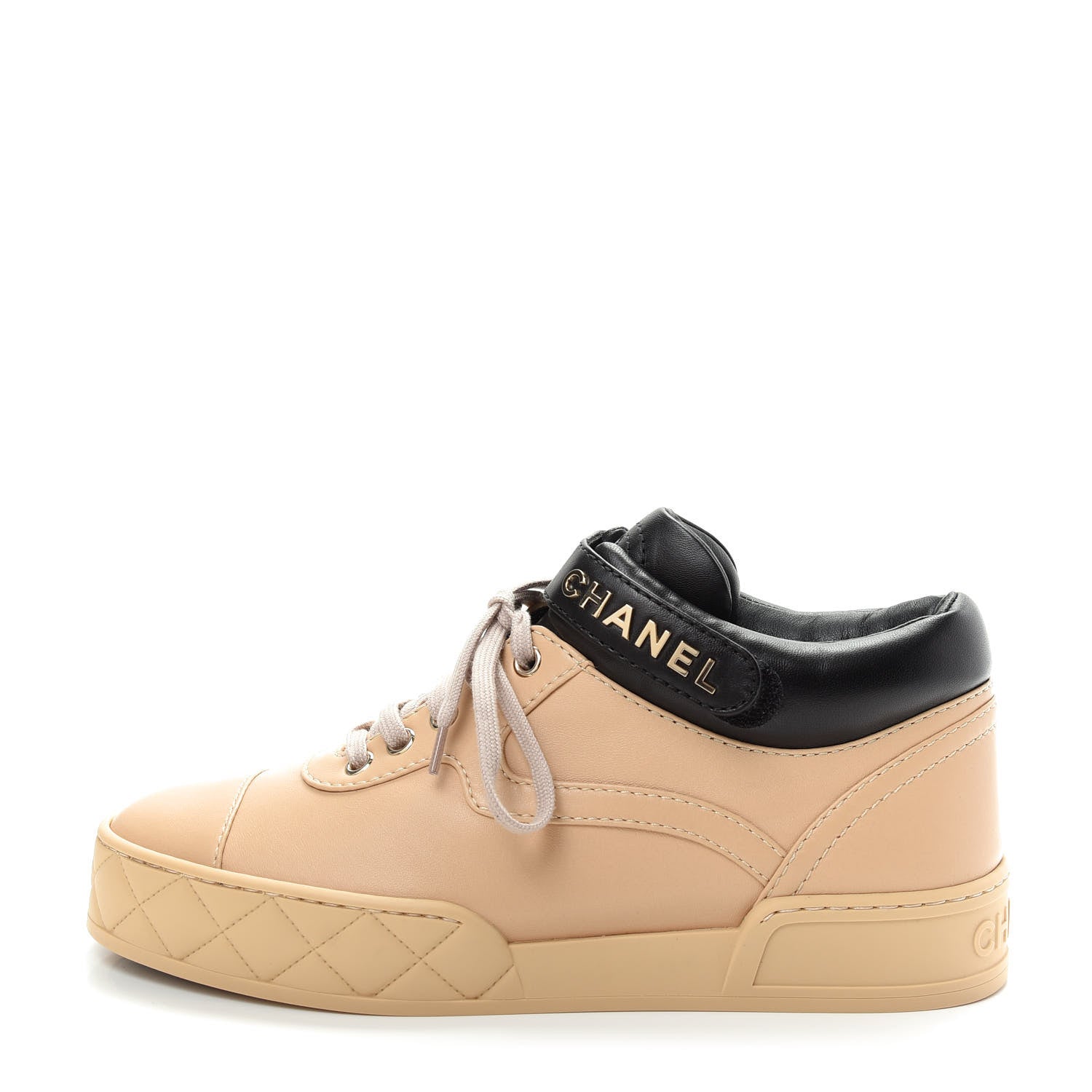 Chanel Lambskin Logo Strap Sneakers 39.5 Beige Black 1 of 11