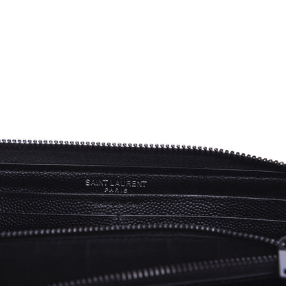 Saint Laurent Grain De Poudre Matelasse Chevron Monogram Zip Around Wallet Black 6 of 7