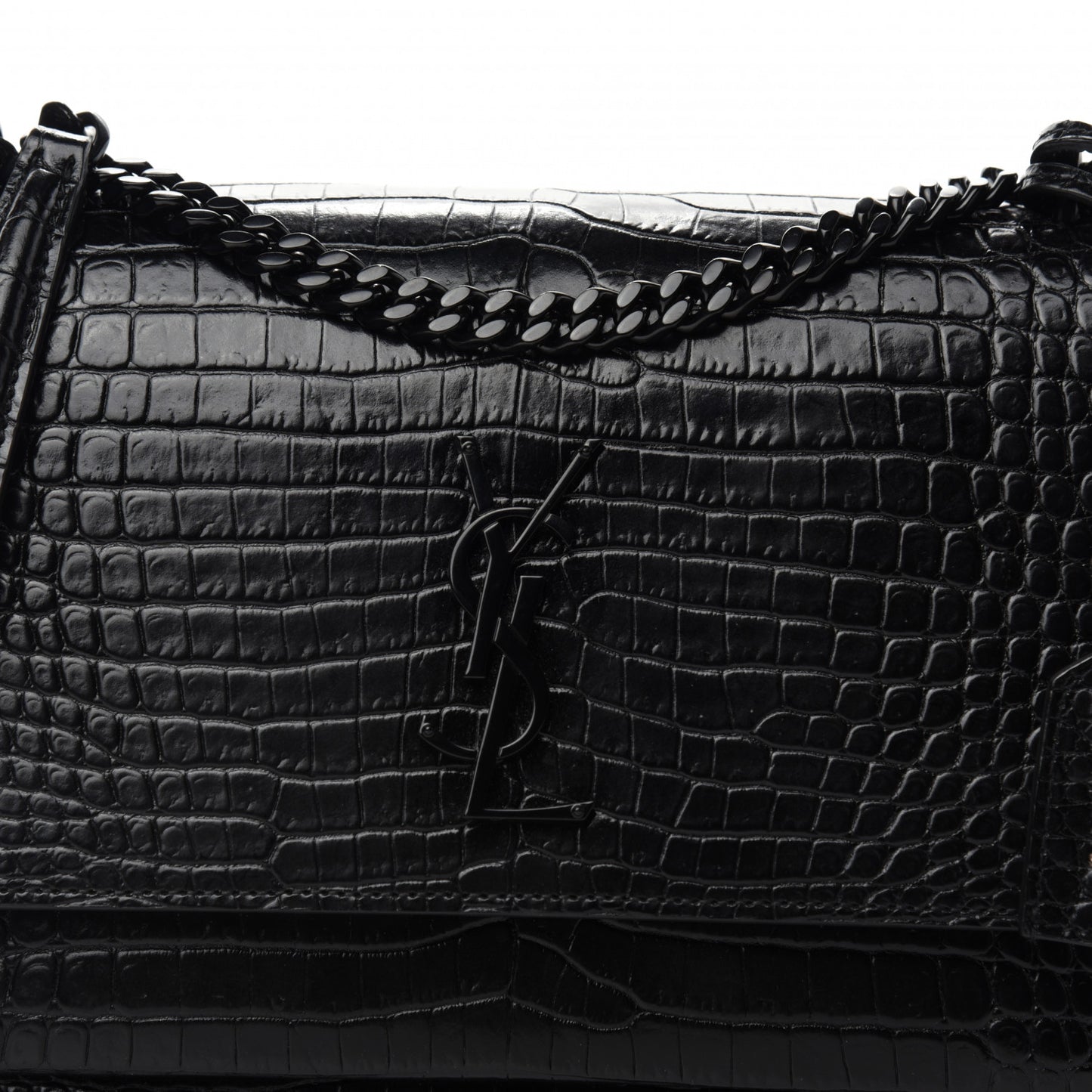 Calfskin Crocodile Embossed Medium Monochrome Monogram Sunset Black