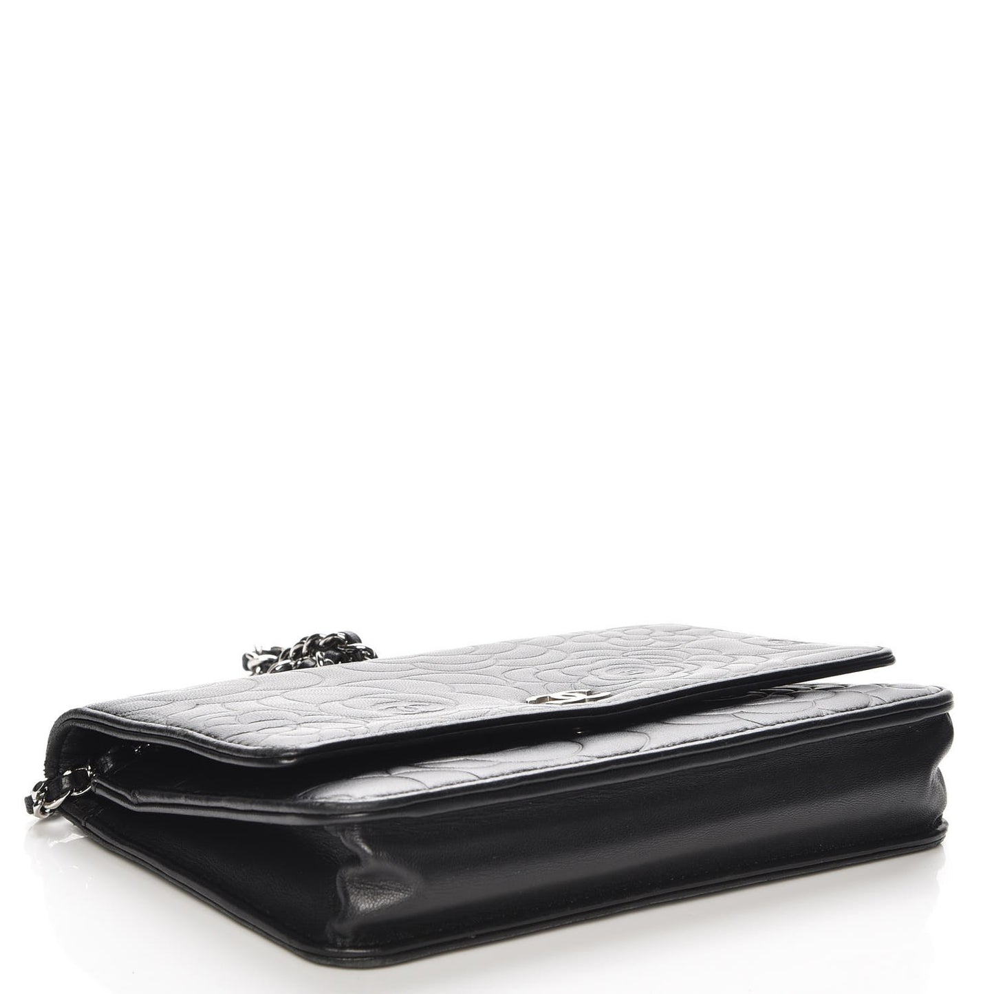 Lambskin Camellia Embossed Wallet On Chain WOC Black