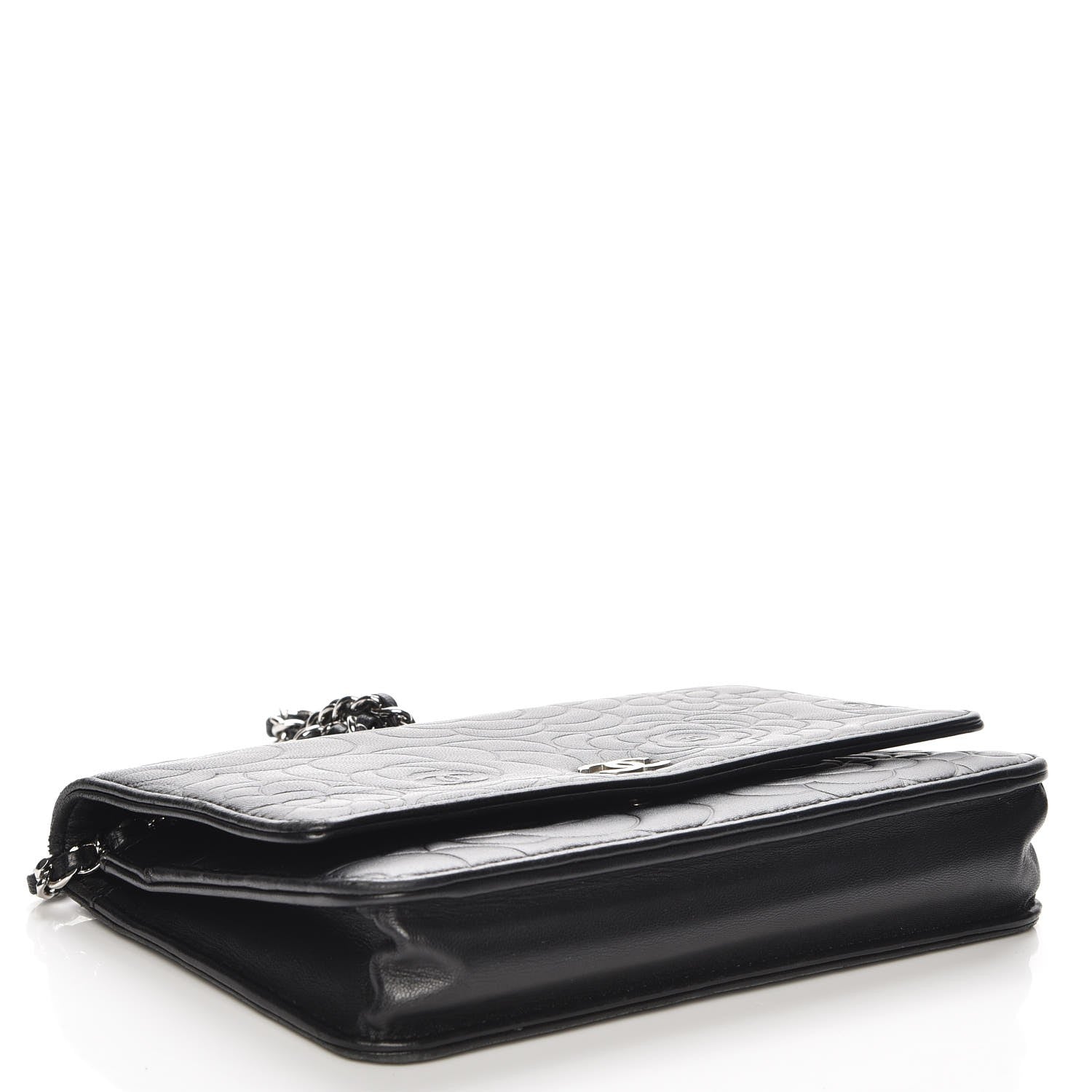 Chanel Lambskin Camellia Embossed Wallet On Chain WOC Black 4 of 8