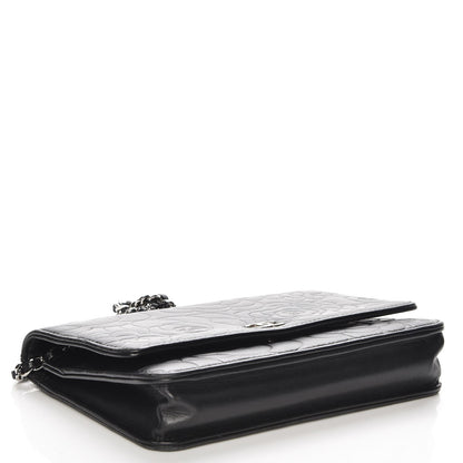 Chanel Lambskin Camellia Embossed Wallet On Chain WOC Black 4 of 8