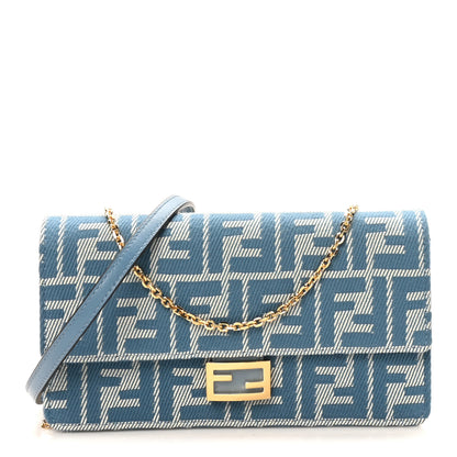 Fendi Denim FF 1974 Wallet On Chain Baguette Blue Blue White 1 of 9