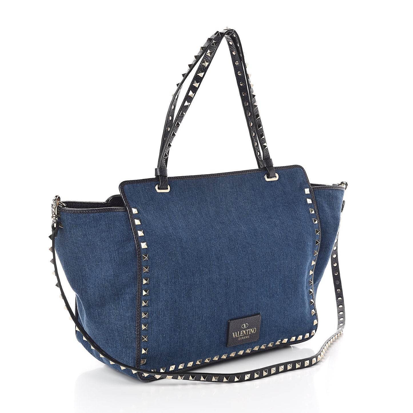 Denim Butterfly Embroidered Medium Rockstud Tote Light Denim Multicolor