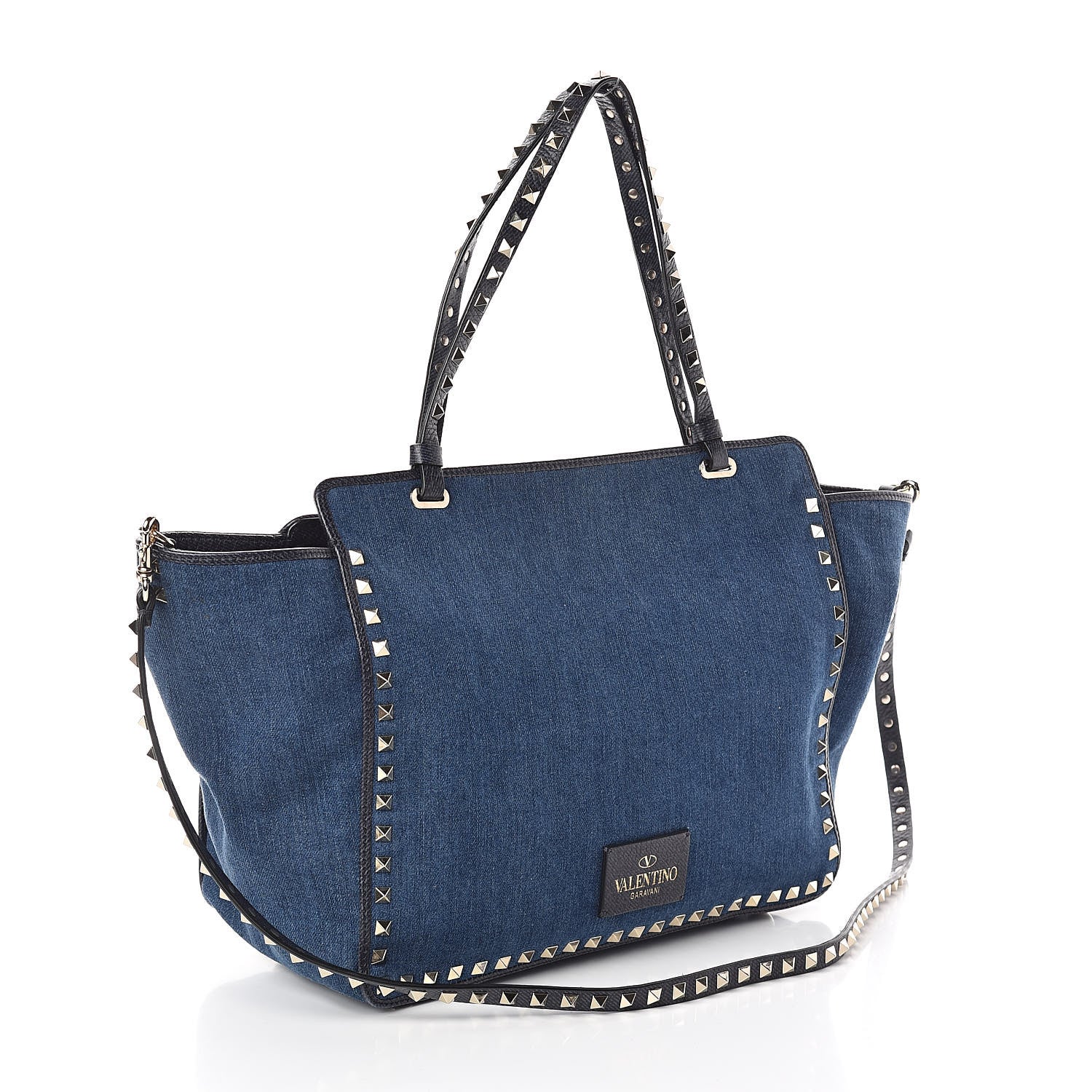 Valentino Garavani Denim Butterfly Embroidered Medium Rockstud Tote Light Denim Multicolor 3 of 9