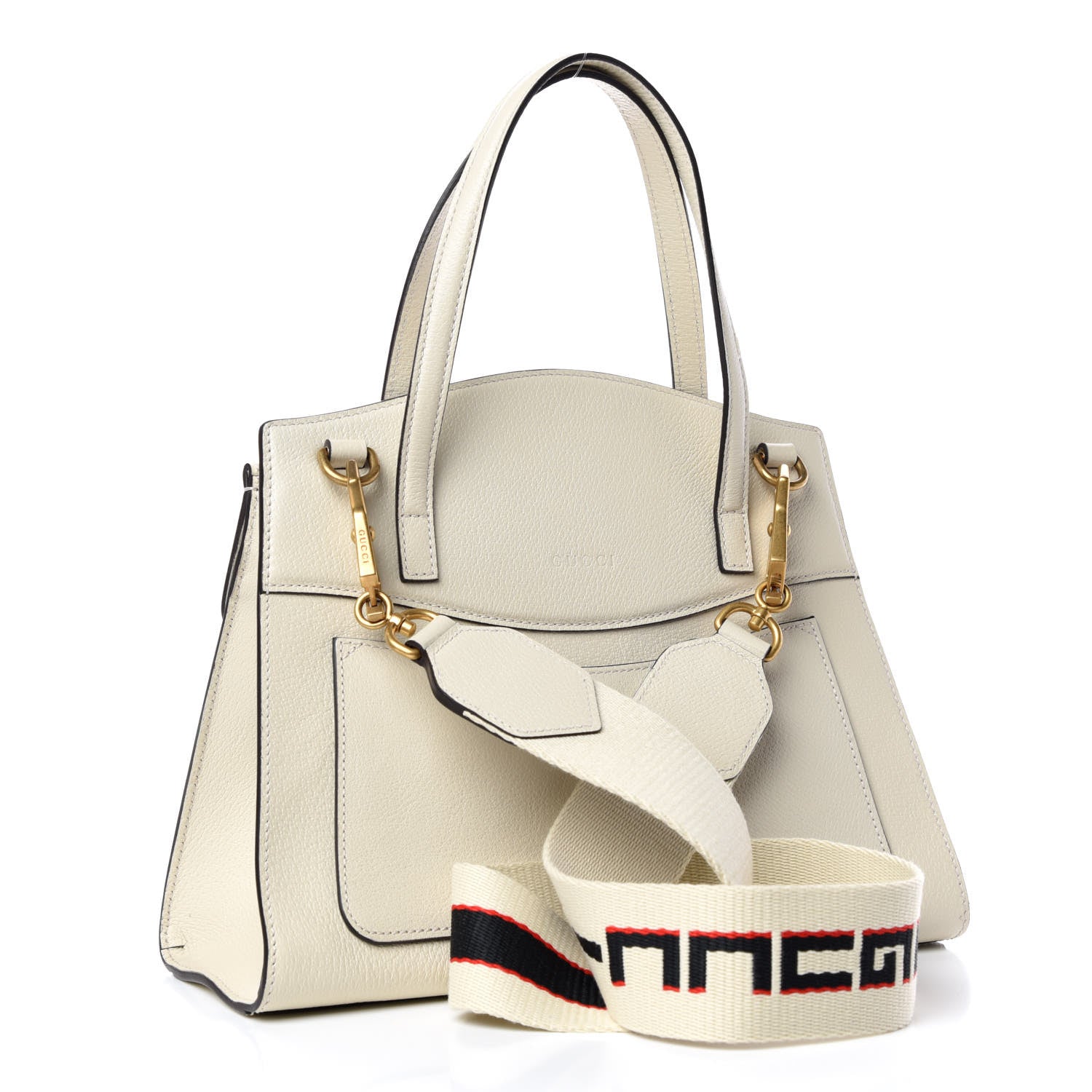 Gucci Grained Calfskin Web Stripe Butterfly Medium Totem Top Handle Bag White 3 of 9