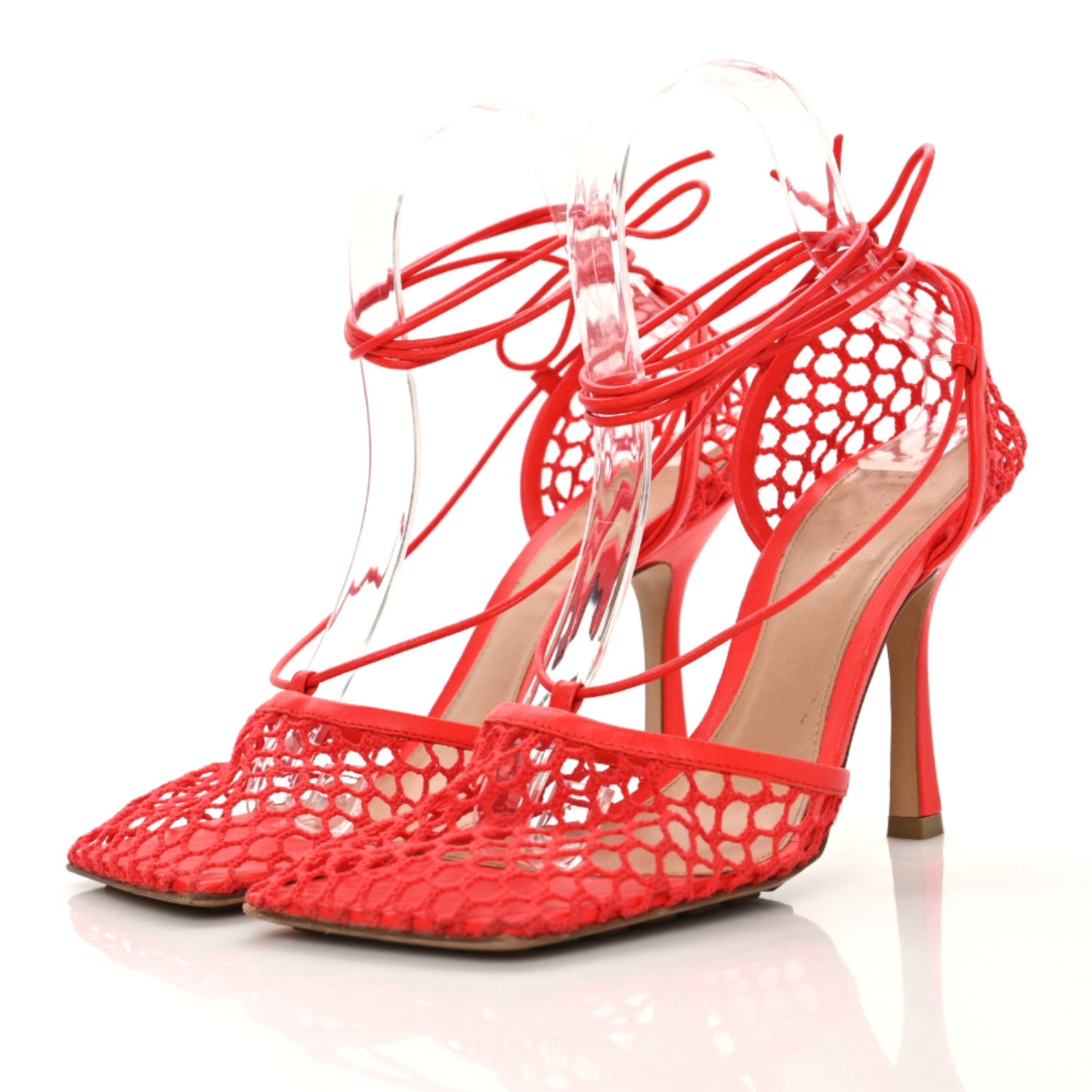 Mesh Nappa Stretch Ankle Tie Sandals 38 Tomato