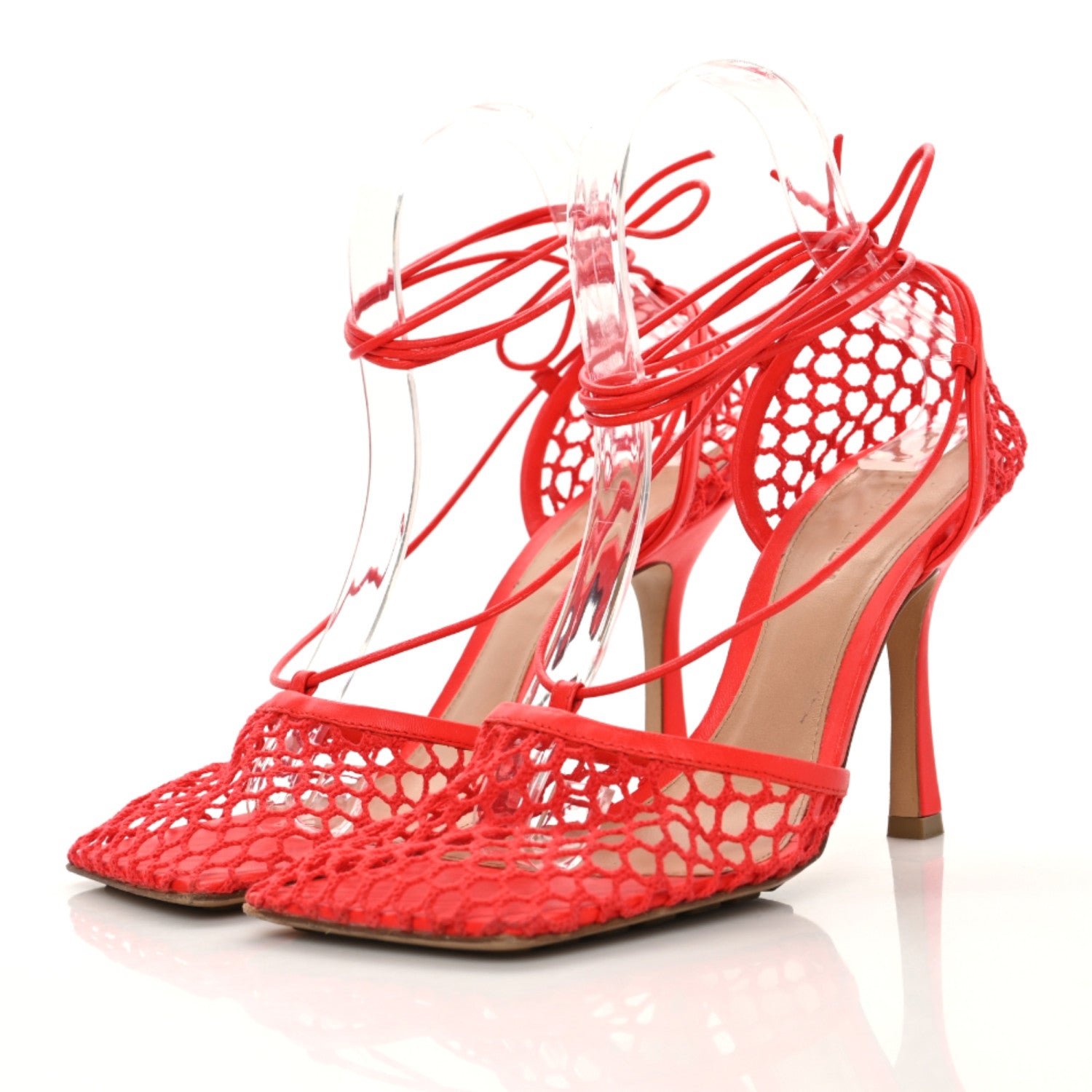 Bottega Veneta Mesh Nappa Stretch Ankle Tie Sandals 38 Tomato 3 of 7