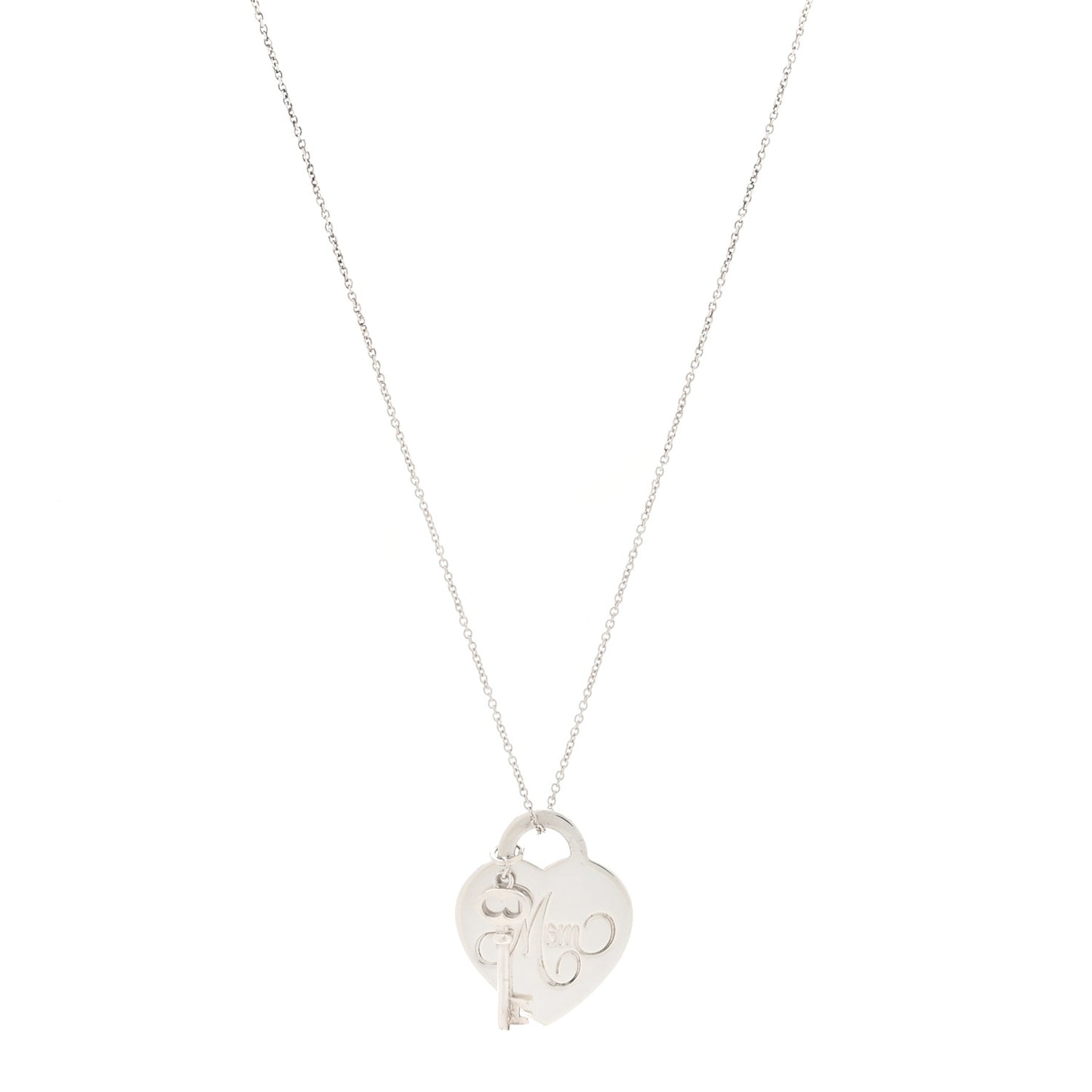Sterling Silver Mom Heart Tag Key Pendant Necklace