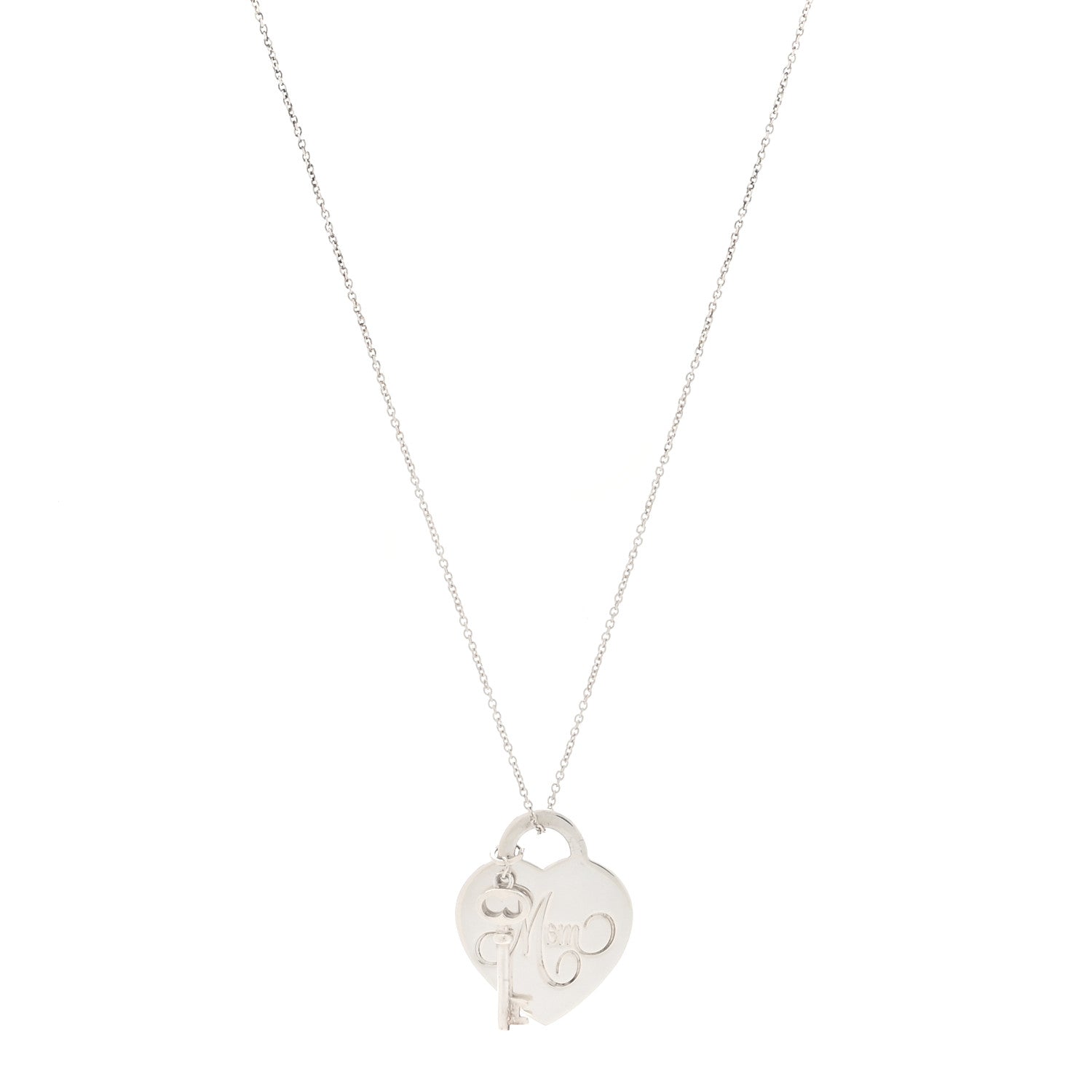 Tiffany Sterling Silver Mom Heart Tag Key Pendant Necklace 1 of 7