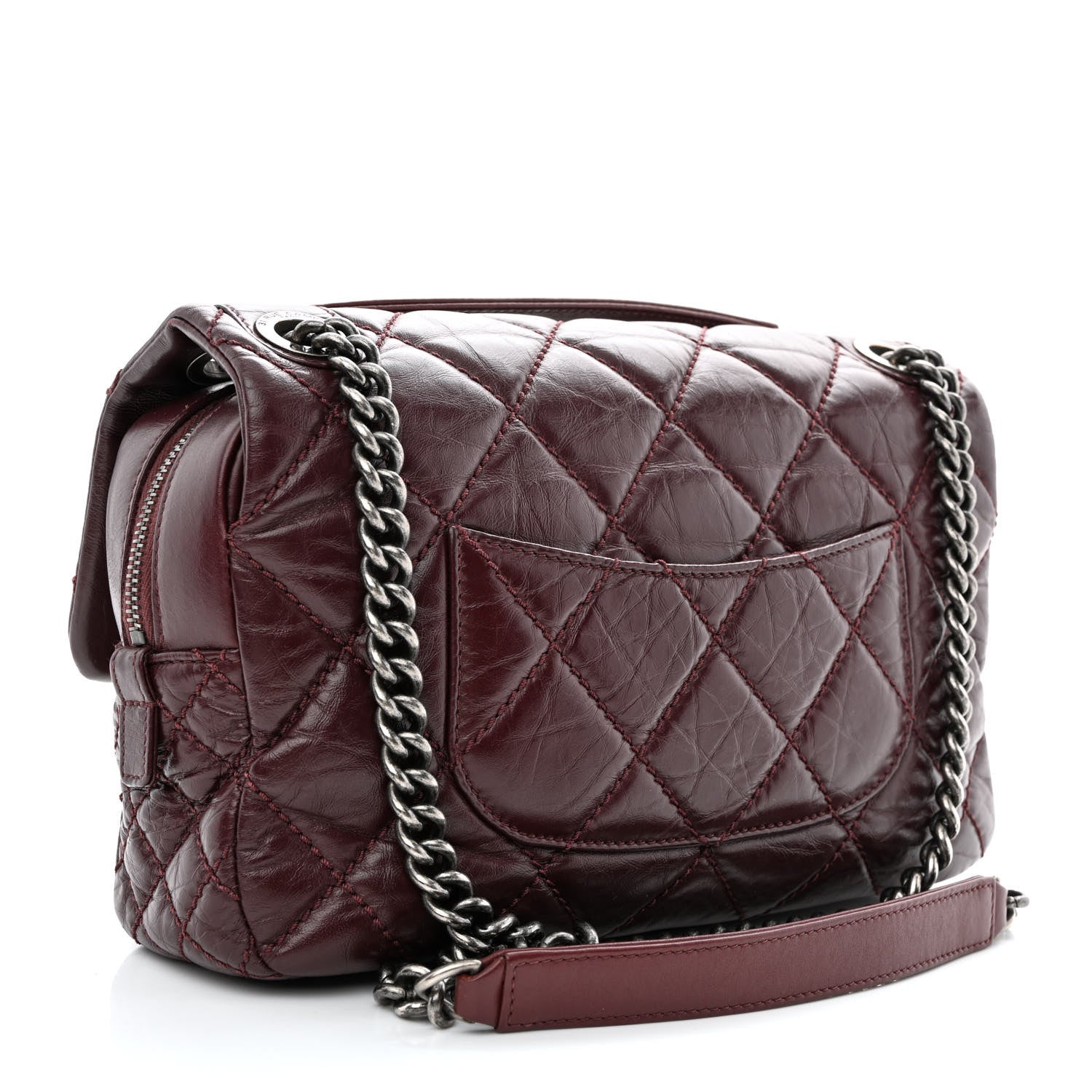 Chanel Aged Calfskin Medium New Portobello Flap Burgundy 3 of 14