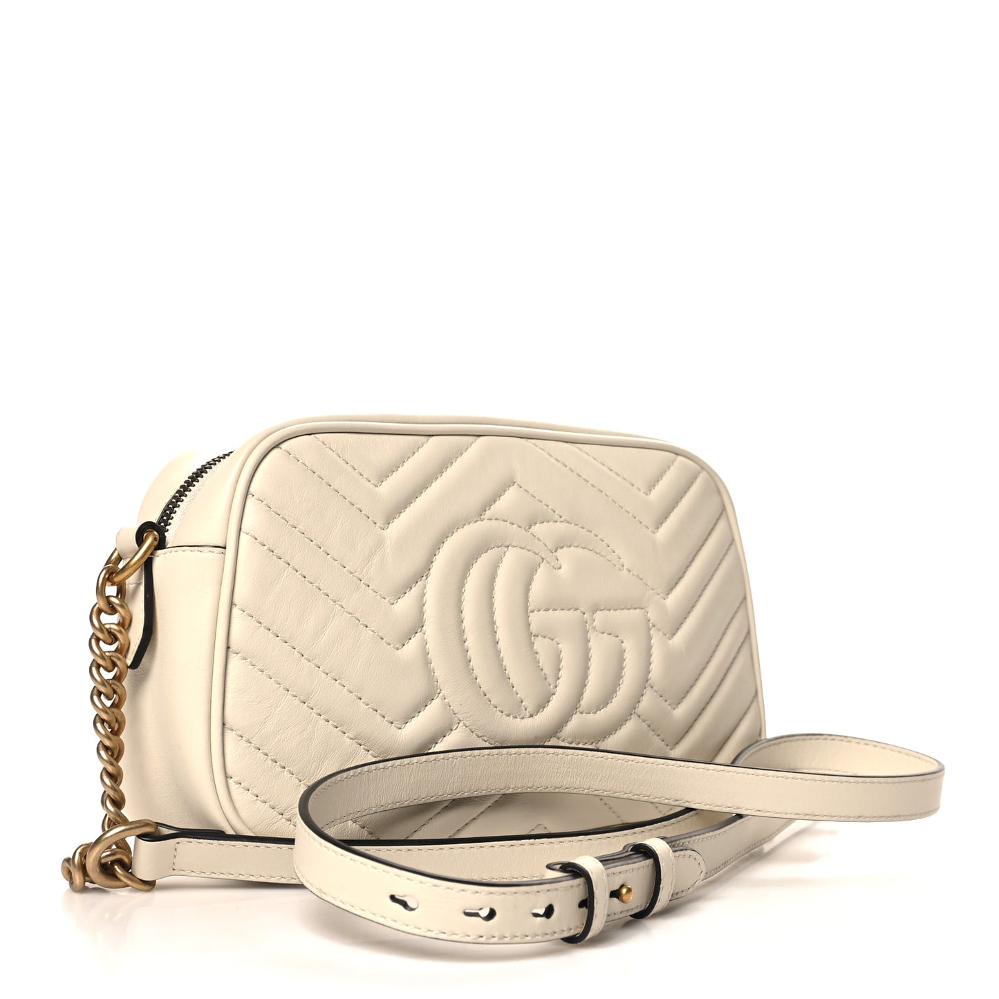 Calfskin Matelasse Small GG Marmont Chain Shoulder Bag White