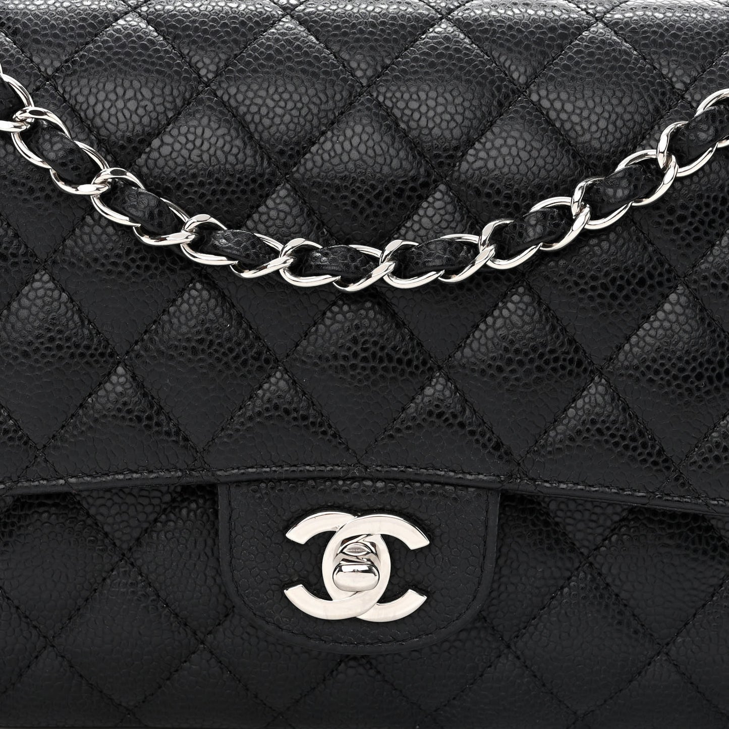 Caviar Quilted Medium Double Flap Black