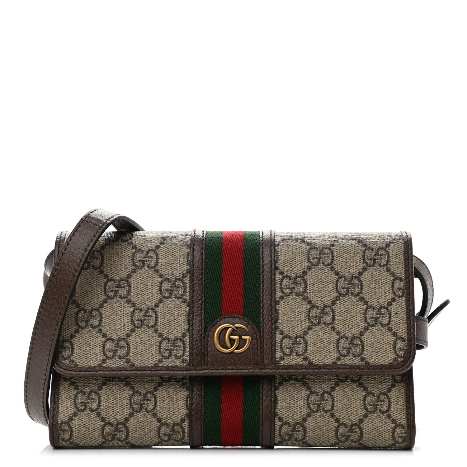 Gucci GG Supreme Monogram Web Ophidia Crossbody Wallet Beige New Acero 1 of 9