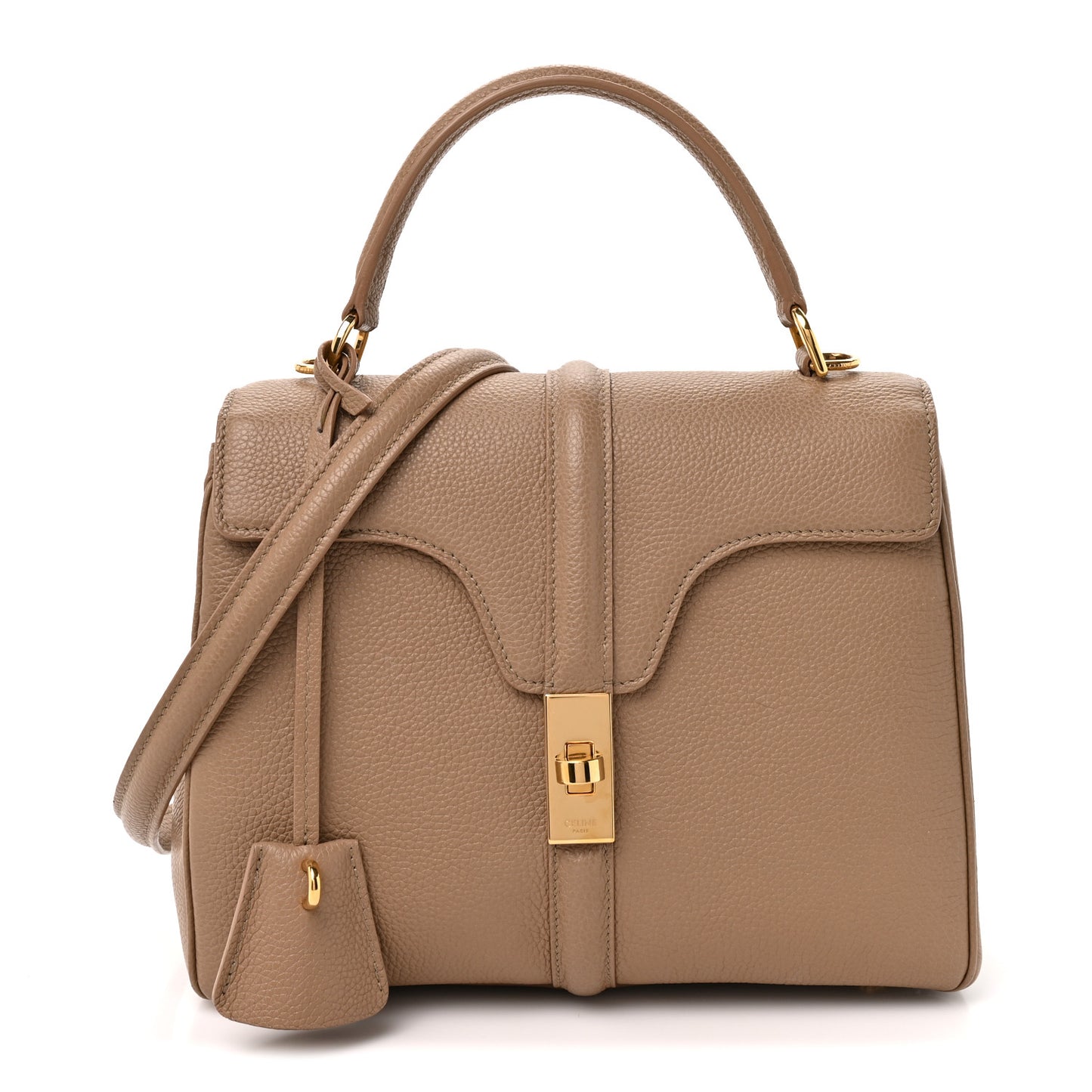 Grained Calfskin Small 16 Top Handle Bag Beige