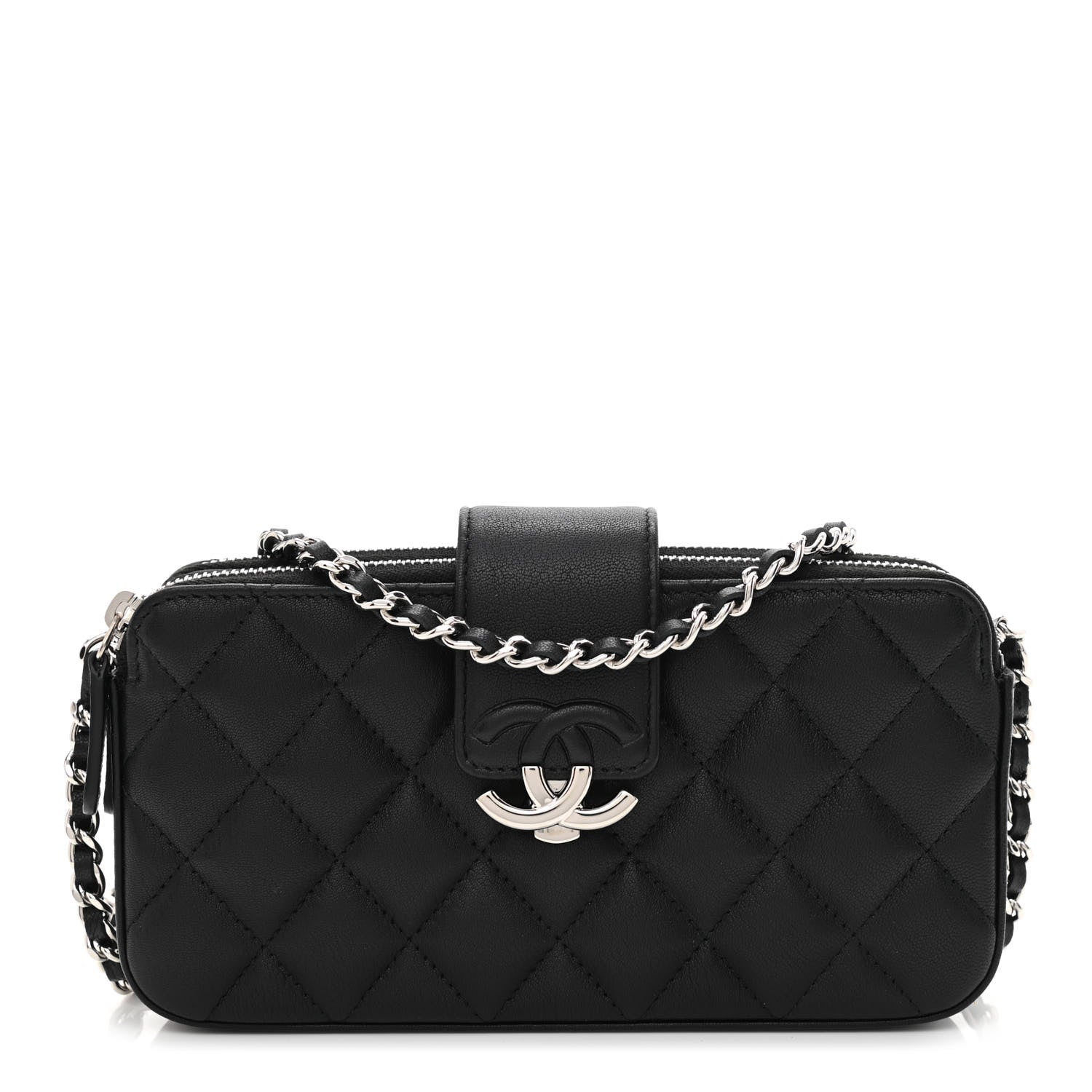 Chanel Lambskin Quilted CC Box Clutch With Chain Black 1 of 14