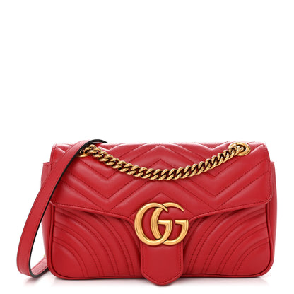 Gucci Calfskin Matelasse Small GG Marmont Shoulder Bag Hibiscus Red 1 of 11