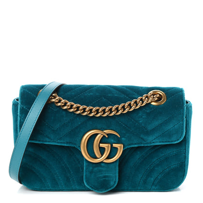 Gucci Velvet Matelasse Mini GG Marmont Shoulder Bag Pavone Cyan 1 of 9