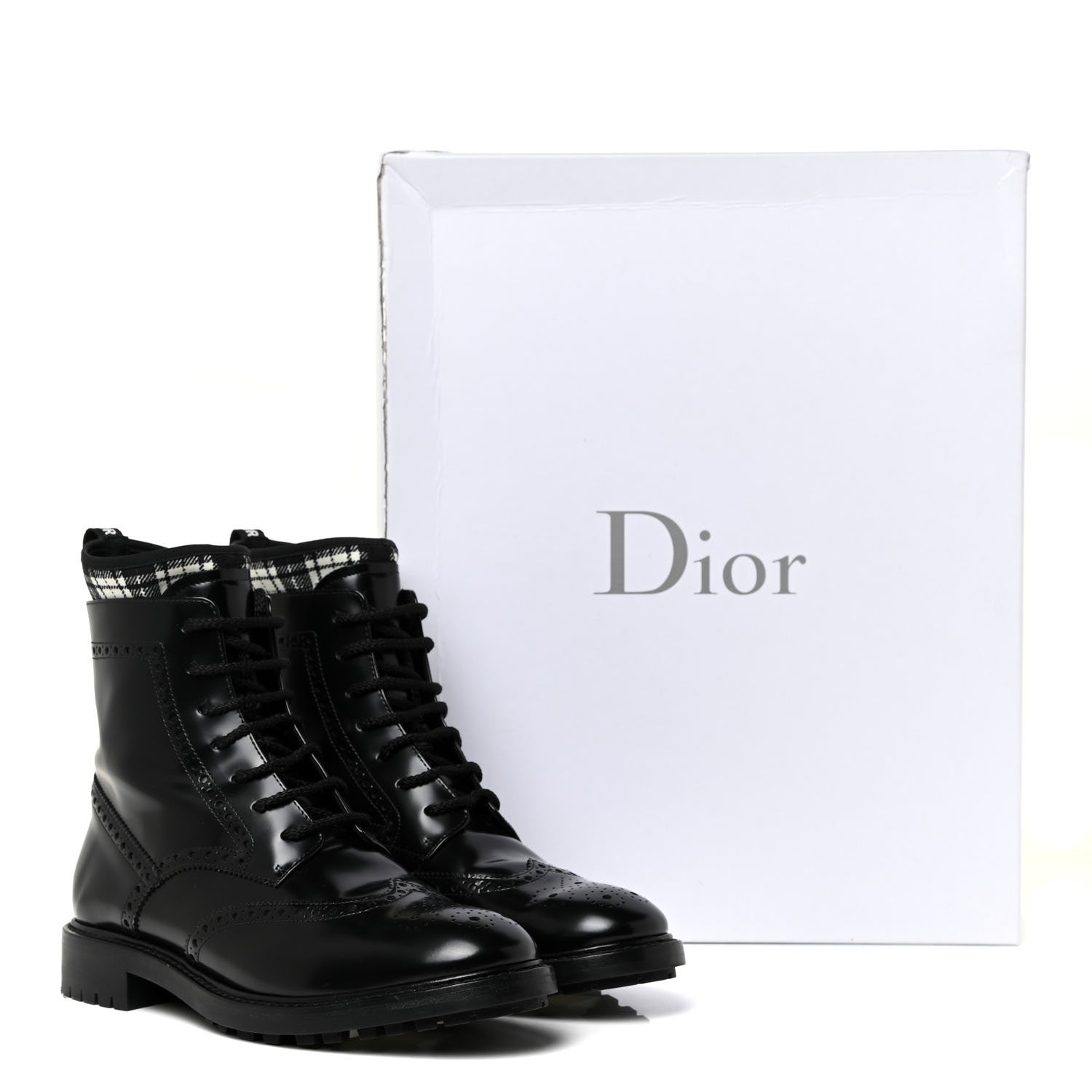 Christian Dior Calfskin Tartan D-Order Low Boot 39.5 Black White 12 of 12