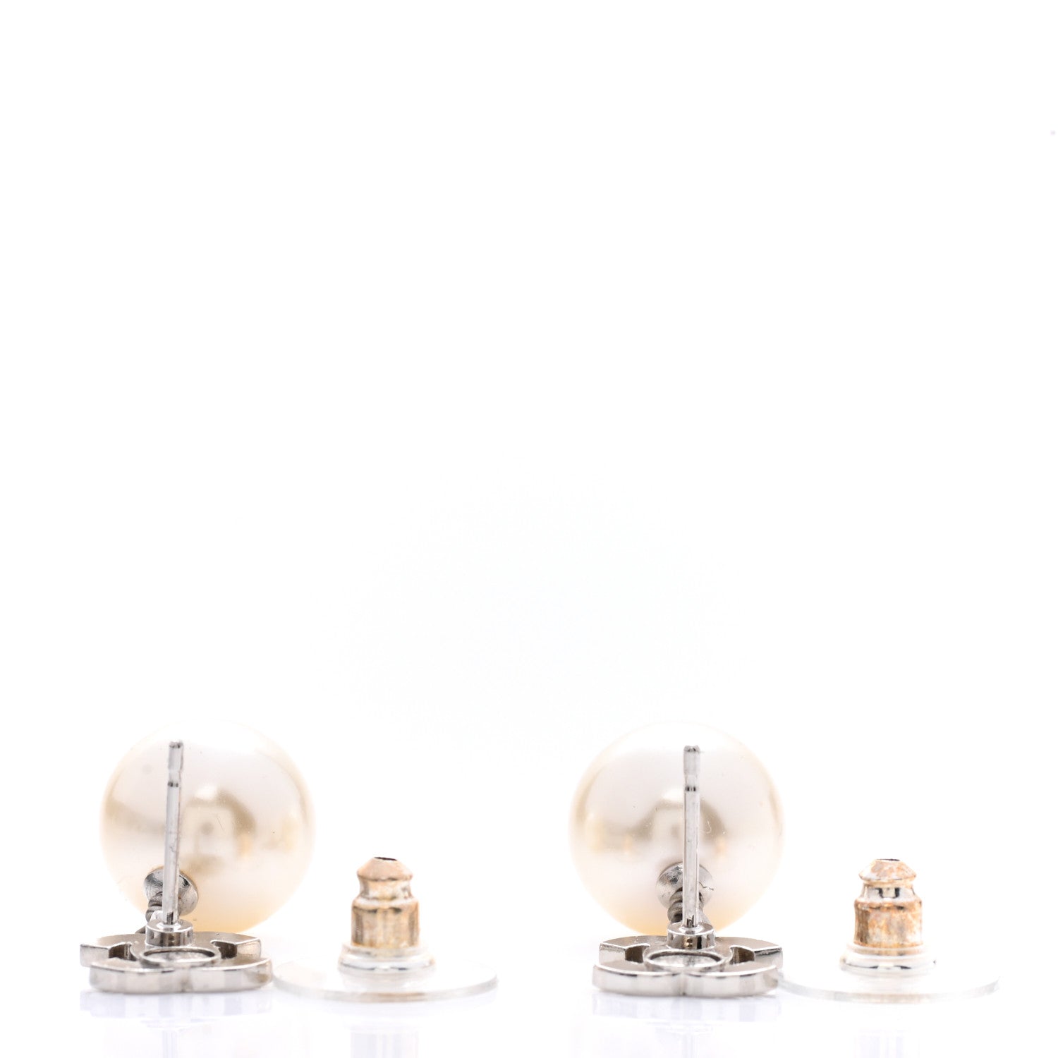 Chanel Crystal Pearl CC Drop Earrings Silver Pearly White 3 of 5