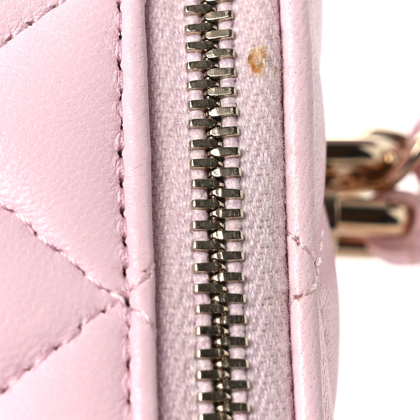 Lambskin Quilted Small Top Handle Vanity Case With Chain Light Pink