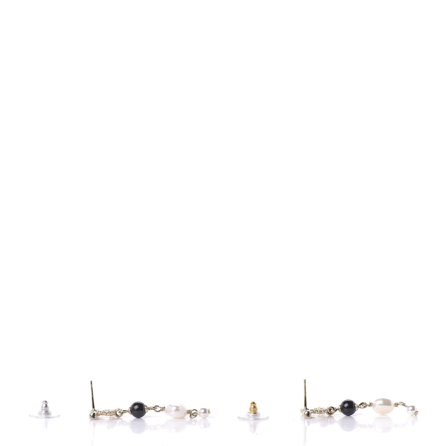 Chanel Pearl Bead Crystal CC Byzantine Drop Earrings Black Gold 4 of 5