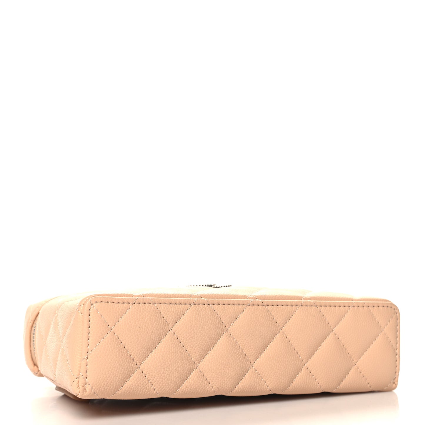 Caviar Quilted Ridged CC Top Handle Slim Vanity Case With Chain Beige