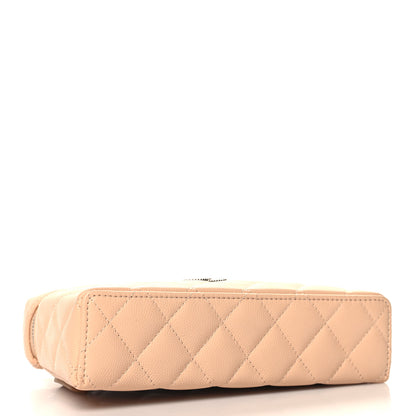 Chanel Caviar Quilted Ridged CC Top Handle Slim Vanity Case With Chain Beige 4 of 10