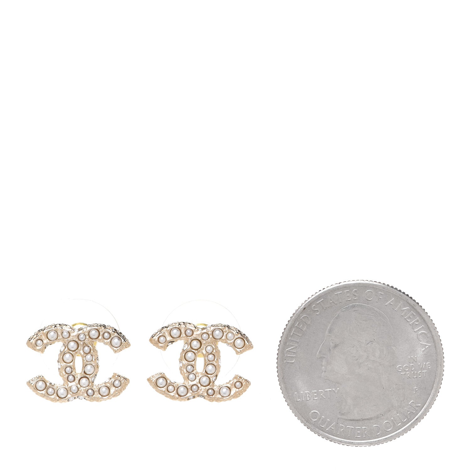 Chanel Pearl Crystal CC Earrings Light Gold 2 of 5