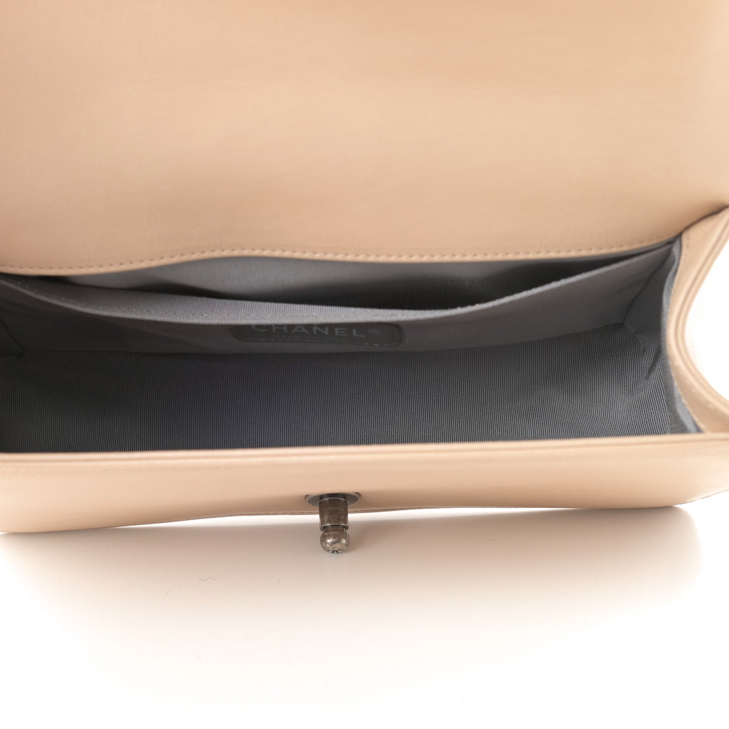 Calfskin Quilted Double Stitch Medium Boy Flap Beige