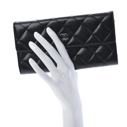 Chanel Lambskin Quilted Large Gusset Flap Wallet Black 2 of 11