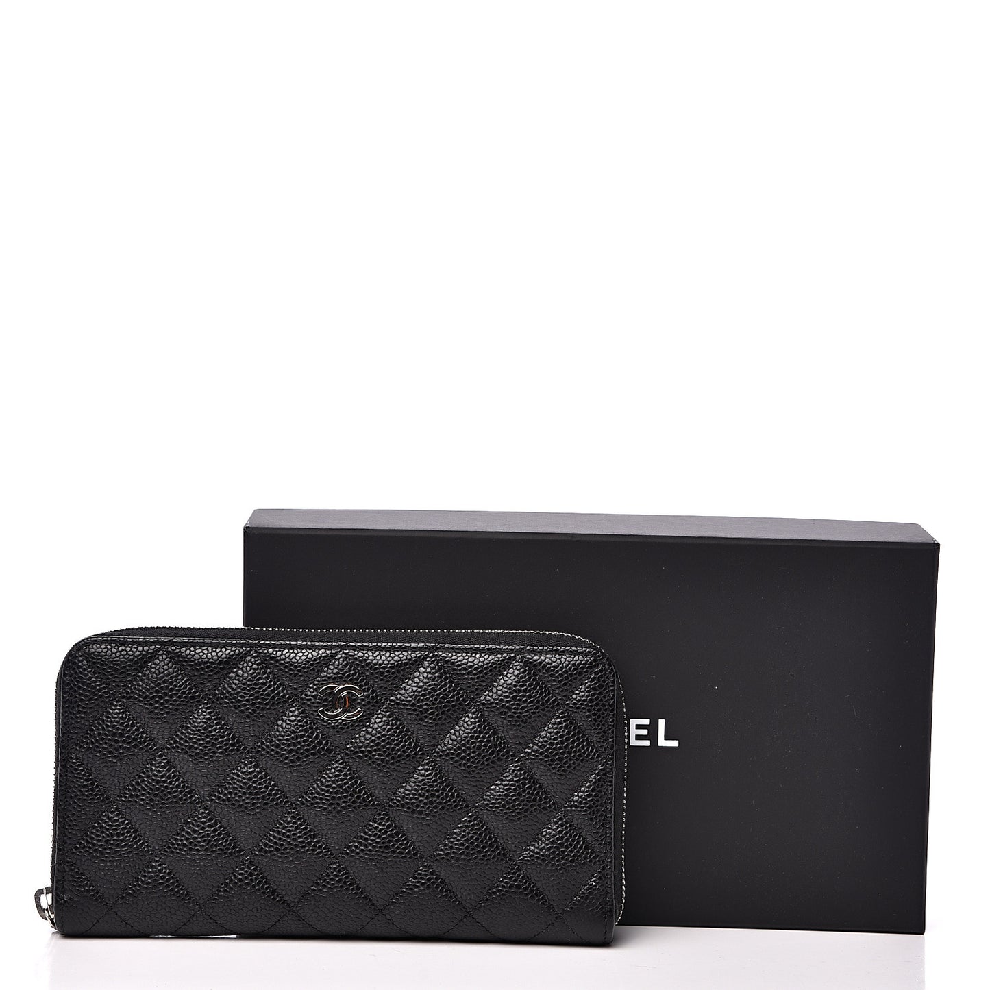 Caviar Quilted Large Gusset Zip Around Wallet Black